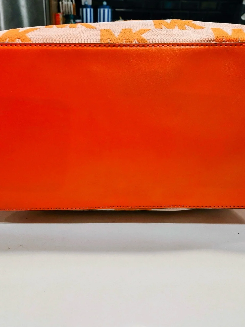 MICHAEL KORS Orange MK Logo Canvas Tote with Leather Trim